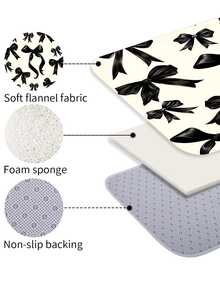 1/3/4pcs Black Bow Print Shower Curtain Bathroom Sets,Chic Elegant Style Waterproof And Wear-Resistant Accessories,With 12 Hooks - Includes Toilet Seat Cover, Bath Mats, And Rugs - Plastic Fabric - Washable,Mildew-Resistant - Perfect For Holiday Decor,Home/Bedroom/House/Western/Spring Decor, - Multicolor - View 5