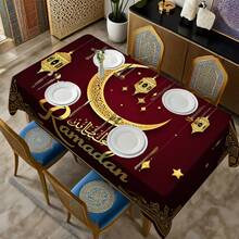 1/20 pièces Nappe de Ramadan, motif croissant de lune doré et lanterne, en tissu polyester, décoration de fête islamique, convient pour la maison, la cuisine, le jardin extérieur, les fêtes, les restaurants et autres décorations d'intérieur - Multicolore - Voir 17