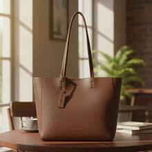 Bolsa Feminina Grande Tote Clássica com Nécessaire Interna Couro PU Premium Grande Estruturado Elegante - Café - Visão 3