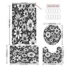1/3/4pcs Black & White Daisy Floral Print Shower Curtain Bathroom Sets,Minimalist Retro Style Waterproof And Wear-Resistant Accessories,With 12 Hooks - Includes Toilet Seat Cover, Bath Mats, And Rugs - Plastic Fabric - Washable,Mildew-Resistant - Perfect For Holiday Decor,Home/Bedroom/House/Western/Spring Decor,