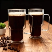1/2/4pcs - Double Wall Glass Cups, Beer Mugs, Coffee Cups With Handles, Creative Double Layer Wine Glasses, Modern Beer Glasses, Thermal Insulated Hot Drink Glasses, Large Capacity 400ml Transparent Glass Cups, Suitable For Home, Office, Cafe, Bar, Heat-Resistant High Borosilicate Glass