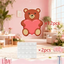 12张情人节爱心热气球贴纸 - 粉色爱心自粘姓名标签，可用于座位卡、礼品袋、派对/教室装饰及浪漫礼品包装配件 - 小熊 - 查看 8