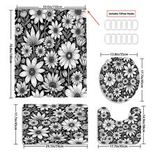 1/3/4pcs Black & White Daisy Floral Print Shower Curtain Bathroom Sets,Minimalist Retro Style Waterproof And Wear-Resistant Accessories,With 12 Hooks - Includes Toilet Seat Cover, Bath Mats, And Rugs - Plastic Fabric - Washable,Mildew-Resistant - Perfect For Holiday Decor,Home/Bedroom/House/Western/Spring Decor,