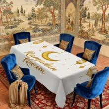 1/20pcs Ramadan Tablecloth With Golden Lanterns And Crescent Moon Design Islamic Festival Decor Arabic Style Table Cover For Kitchen Restaurant Holiday Parties Outdoor Decor Home Decoration - Multicolor - View 12