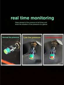 4-Piece Set: Car Tire Valve Stem, Tire Pressure Monitoring Alarm Cap, Warning Valve Cap, Metal Valve Stem, Car And Motorcycle Tire Valve Stem, Indicating Pressure Gauge. - Silver - View 4