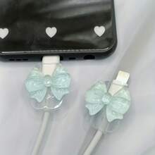 2pcs Pink Bowknot Universal Lightning (5-14) Type-C Cable Protector - , Shockproof, Fashionable Phone Accessory Design - Plastic Cable Protector With Cute Bowknot Decoration, Charging Cable Protector