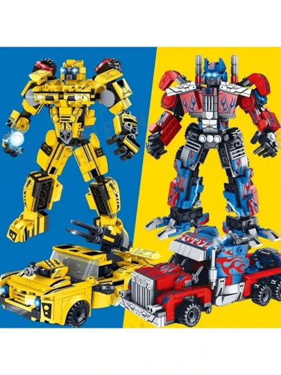 2-In-1 Transformable Robot Car Model Building Blocks Toy, Ideal Gift For Independence Day, Christmas, Halloween, Thanksgiving, Birthday