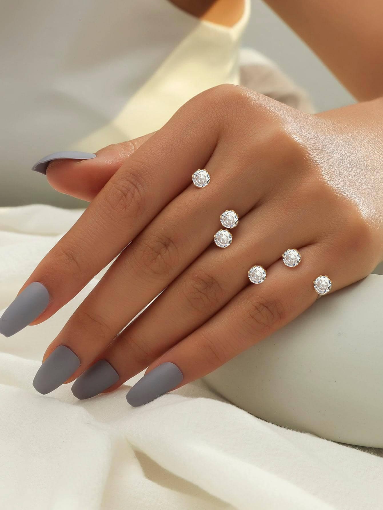 3pcs Zirconia Ring Set For Women, Adjustable Open Design, Suitable For Daily, Party, And Date Wear - Multicolor - View 1