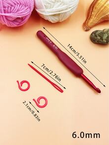 4件套红色钩针套装，包含1个软柄钩针、1根7厘米毛线针和2个记号扣，便携式钩针配件，编织DIY工具套装 - 紅色 - 查看 14
