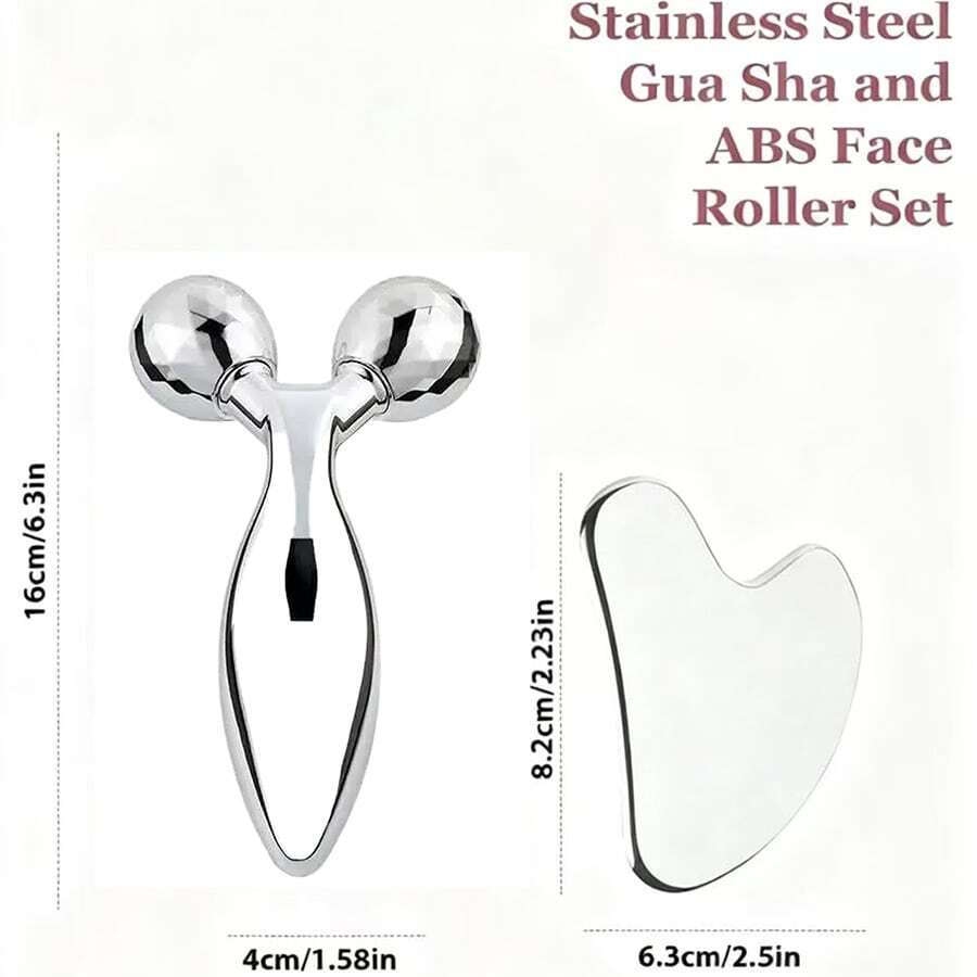 3D Face Roller And Stainless Steel Gua Sha Set,Facial Sculpting Tools For Puffiness & Redness Reduction, Metal Skin Care Massager,Perfect For Morning Routine, Post-Workout Recovery & Travel Self-Care,Great For Acne-Prone Skin, Busy Professionals & Skincare Beginners,Valentine's Day & Mother's Day Gift Set - Silver - View 1