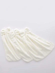 1/3件装珊瑚绒创意蝴蝶结柔软吸水带挂绳手巾清洁布家用小毛巾 - 白色 - 查看 9