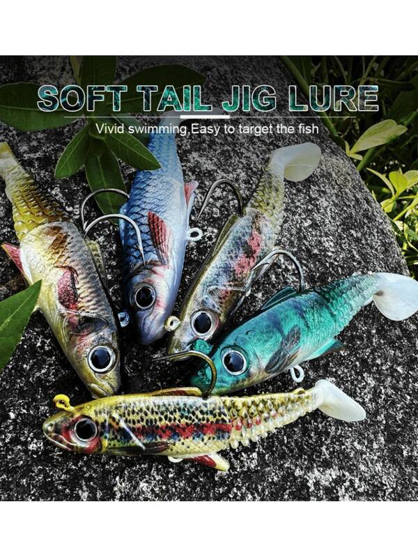 1pc Natural Fishing Lure With 3-Hook Lead Head Design, Contains Attractant, Suitable For All-Year Fishing Adventures, Sea Bass Lure, Saltwater Boat Fishing Bionic Bait