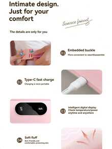 AXH. 便携式USB加热垫，6档加热模式和6种振动按摩模式，缓解背部和腹部疼痛 - 粉色 - 查看 7