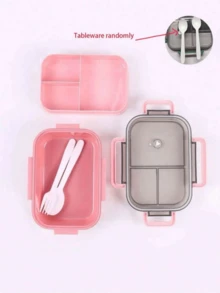 1pc Microwave- Double-Layer Lunch Box With Handle, Unisex, Student Use, Includes Cutlery Set, Bento Box, Microwave-, Food Container (Pink), Kitchen Supplies, Christmas Gift - Multicolor - View 12