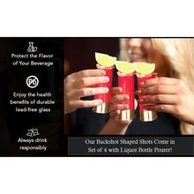 一套4个霰弹枪弹壳造型的烈酒杯，容量45毫升/1.5盎司，可用于盛装龙舌兰、伏特加、威士忌等利口酒，包括士兵造型和口红造型，Old South Brass品牌，原装12号烈酒杯，酒吧配件，新奇酒具，便携式烈酒杯，适合户外旅行、露营和狩猎。也适用于厨房、餐厅、酒吧、聚会、派对和节日庆典等场合。创意礼品套装，是烈酒爱好者的理想之选。 - 彩色 - 查看 2