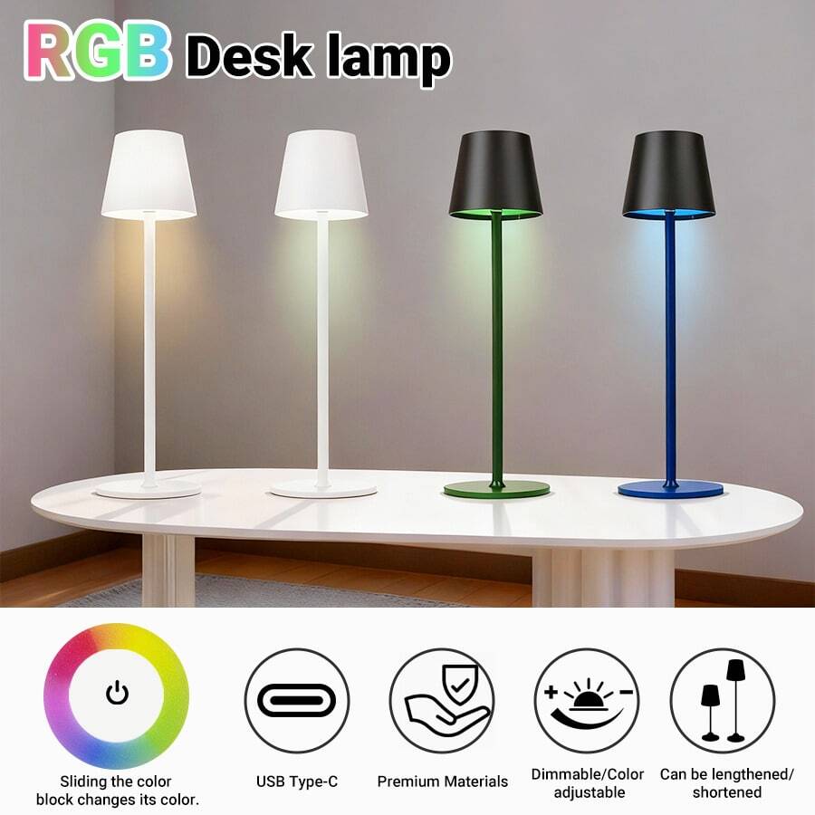 Cordless LED Desk Lamp, USB Rechargeable, Creative Portable RGB Table Lamp With Multiple Lighting Colors, Touch Control, Dimmable, Rechargeable Battery, Modern Design Lamp For Home Decor, Bedroom, Study, Office Lighting - Charging Model - View 1