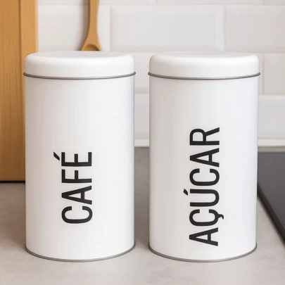 Kit 2 Potes para Café e Açúcar – Latas de Organização e Estilo para Sua Cozinha