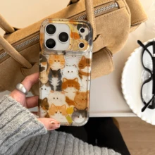 Stacked Cats Pattern 17 Pro Case, Smooth Anti-Drop Protective Cover Compatible With IPhone 16, 15, 14, 14 Pro Max, Design For Autumn/Winter - Brown - View 1