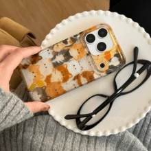 Stacked Cats Pattern 17 Pro Case, Smooth Anti-Drop Protective Cover Compatible With IPhone 16, 15, 14, 14 Pro Max, Design For Autumn/Winter - Brown - View 2