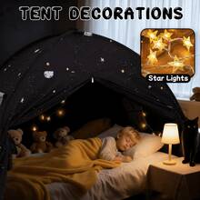 Kids Twin Size Bed Tent With Lights & Flags - Portable Foldable Canopy For Toddler Beds, Indoor Playhouse, Privacy Space For Boys & Girls, Perfect Gift For Bedroom Decor(Black Star) - 黑色星空 - 查看 3