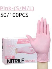 Mănuși de nitril roz de unică folosință, 100 buc/pachet, disponibile în mărimile S/M/L. Mănuși de curățenie durabile pentru uz casnic, potrivite pentru bucătărie, baie, curățenie, magazine de tatuaje, saloane, vopsire păr, îngrijire animale de companie, produse de înfrumusețare și unelte de uz casnic. Design flexibil, purtare confortabilă (fără cutie de ambalare). - Baby Pink - Vizualizare 2