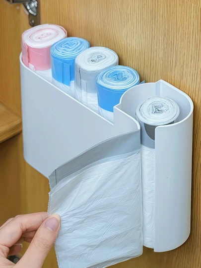 Wall-Mounted Dual-Layer Trash Bag Storage Rack With Transparent Window - ABS Plastic Kitchen Cabinet Door Storage Box, Space-Saving, Suitable For Home And Office, Minimalist Design | Durable Material, Trash Bag Holder