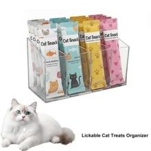 1个可舔食猫零食收纳盒，台面亚克力零食储物架，挤压式猫粮储物罐，带可拆卸隔板，湿猫零食收纳盒，适用于厨房橱柜、食品储藏室、冰箱，多功能节省空间储物盒