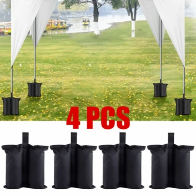 4pcs Camping Gear Outdoor Accessories Garden Gazebo Leg Weights Sand Bags, Durable Polyester, Black, Windproof Sand Bags, Suitable For Pop-Up Canopy, Tarp, Garden Gazebo, Sun Umbrella, Trampoline, Umbrella, Tent, Sun Shade And Picnic, For Outdoor Camping Travel, Heavy Duty Bags, Portable Weight Bags | Stylish Black Design, Tent Accessories