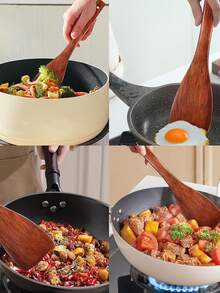 1PC High-Quality Heat-Resistant Solid Wood Non-Stick Pan Spatula - 12.99 Inch Long Handle Wooden Cooking Spoon, Smooth & Durable Surface, Easy To Clean, Suitable For Non-Stick Pans & Frying Pans, Ideal For Cooking, Grilling, Baking, Essential Kitchenware/Tableware For Families, Restaurants & Apartments, Perfect As A Cooking Spoon For Home Kitchen Sets, Wooden Spoon, Spoon Set & Kitchen Gift