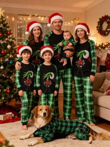 Family Matching Christmas Pajamas Set Christmas Ball Plaid Print Holiday Pajamas Sleepwear Dad Mom Kids PJs