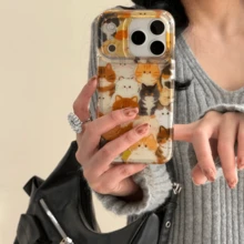 Stacked Cats Pattern 17 Pro Case, Smooth Anti-Drop Protective Cover Compatible With IPhone 16, 15, 14, 14 Pro Max, Design For Autumn/Winter - Brown - View 6