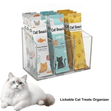 1个可舔食猫零食收纳盒，台面亚克力零食储物架，挤压式猫粮储物罐，带可拆卸隔板，湿猫零食收纳盒，适用于厨房橱柜、食品储藏室、冰箱，多功能节省空间储物盒