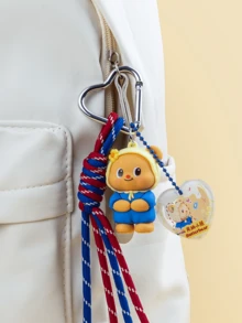 Móc khóa hình gấu bơ xanh chính thức phong cách thường ngày dễ thương bằng nhựa PVC kèm dây đeo bằng nylon và mặt trái tim, phụ kiện túi bền bỉ dành cho bé gái tuổi teen, quà tặng sử dụng hàng ngày - Xem 3