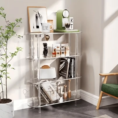 طقم طاولة جانبية من الأكريليك، رف تخزين متعدد الوظائف شفاف بتصميم بسيط، رف كتب، رف كتب مع رف مفتوح، مناسب للمدخل والمكتب وغرفة المعيشة والنوم