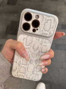 Capa de Telefone Compatível com iPhone 17 Pro Max 16 15 14 13 Pro Max, Proteção de Lente, Padrão de Pele de Cobra de Luxo, Criatividade Chique, Capa Traseira