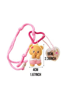 Official Butterbear Pink Daily Style Keychain Adorable Plush-Look PVC Pendant with Braided Lanyard Heart-Shaped Carabiner Fashion Bag Charm for Teens Daily Commute Gift - 粉紅色日常 - 查看 4