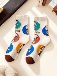 SNOOPY 史努比卡通袜子，男女通用舒适柔软运动袜，四季皆宜，史努比创意卡通图案时尚百搭柔软舒适袜子