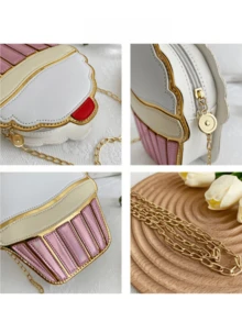 1pc Fashion Children's Ice Cream Cake Shaped Crossbody Bag/Shoulder Bag, Portable Multi-Function Zipper Candy Bag, Lightweight And Easy To Carry, Suitable For Travel, Vacation, Outdoor Activities, Supermarket Shopping, Holiday Shopping, Also An Ideal Children's Gift And Birthday Gift. - White - View 4
