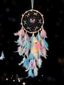 1 件粉色蝴蝶水晶捕梦网手工风铃装饰，优雅创意生日礼物 - 粉色 - 查看 5