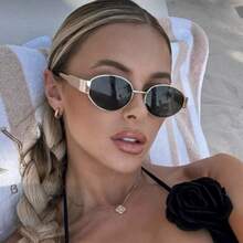 1/3 piezas Gafas de moda ovaladas y pequeñas para mujer, con montura de metal retro en color negro, con accesorios de viaje y playa - Multicolor - Ver 12