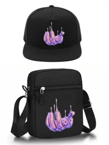 1pc/2pcs Abstract Art Print Y2K Streetwear Baseball Cap & Crossbody Bag Set, Adjustable Unisex Snapback Hat & Shoulder Bag, Gift For Yourself And Friends