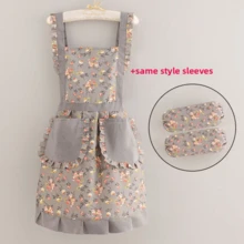 Women's Suspenders Apron With Sleeves Kitchen Canvas Household Wear-Resistant Smock Adult Breathable Two Pieces Apron Set - Multicolor - View 13