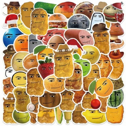 55pcs Funny Food Face Sticker Pack, Including Humorous Chicken Nugget Stickers, Fruit Face Stickers, Graffiti Stickers, Gifts, Vinyl Material, Suitable For Water Bottles, Guitars, Luggage, Phones, Phone Cases, Laptops, Skateboards, Etc.