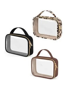 透明旅行化妆包 洗漱包 手持化妆包 便携轻便 大容量 多功能 带手柄透明化妆包 透明洗漱包 双层PVC透明化妆包（男女适用）