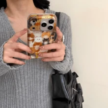 Stacked Cats Pattern 17 Pro Case, Smooth Anti-Drop Protective Cover Compatible With IPhone 16, 15, 14, 14 Pro Max, Design For Autumn/Winter - Brown - View 5