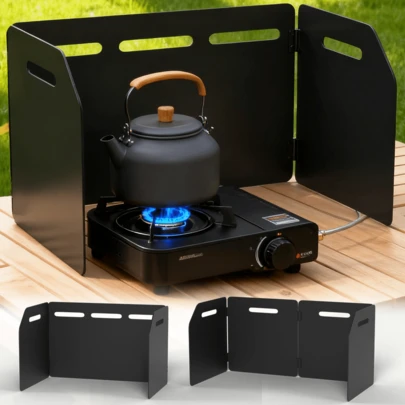Gas Stove Windshield - Folding Camping Stove Windshield Cooker WindScreen With A Storage Bag For Camping,Hiking,Picnic,Cooking(Black)