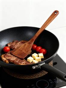 1PC High-Quality Heat-Resistant Solid Wood Non-Stick Pan Spatula - 12.99 Inch Long Handle Wooden Cooking Spoon, Smooth & Durable Surface, Easy To Clean, Suitable For Non-Stick Pans & Frying Pans, Ideal For Cooking, Grilling, Baking, Essential Kitchenware/Tableware For Families, Restaurants & Apartments, Perfect As A Cooking Spoon For Home Kitchen Sets, Wooden Spoon, Spoon Set & Kitchen Gift