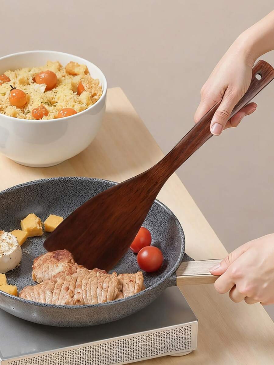 1PC High-Quality Heat-Resistant Solid Wood Non-Stick Pan Spatula - 12.99 Inch Long Handle Wooden Cooking Spoon, Smooth & Durable Surface, Easy To Clean, Suitable For Non-Stick Pans & Frying Pans, Ideal For Cooking, Grilling, Baking, Essential Kitchenware/Tableware For Families, Restaurants & Apartments, Perfect As A Cooking Spoon For Home Kitchen Sets, Wooden Spoon, Spoon Set & Kitchen Gift