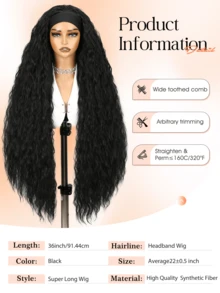 36 Inch Long Curly Wig, Wavy Synthetic Wig, No Glue Needed, Heat Resistant Long Wig, Suitable For Daily Wear And Parties - Black - View 7