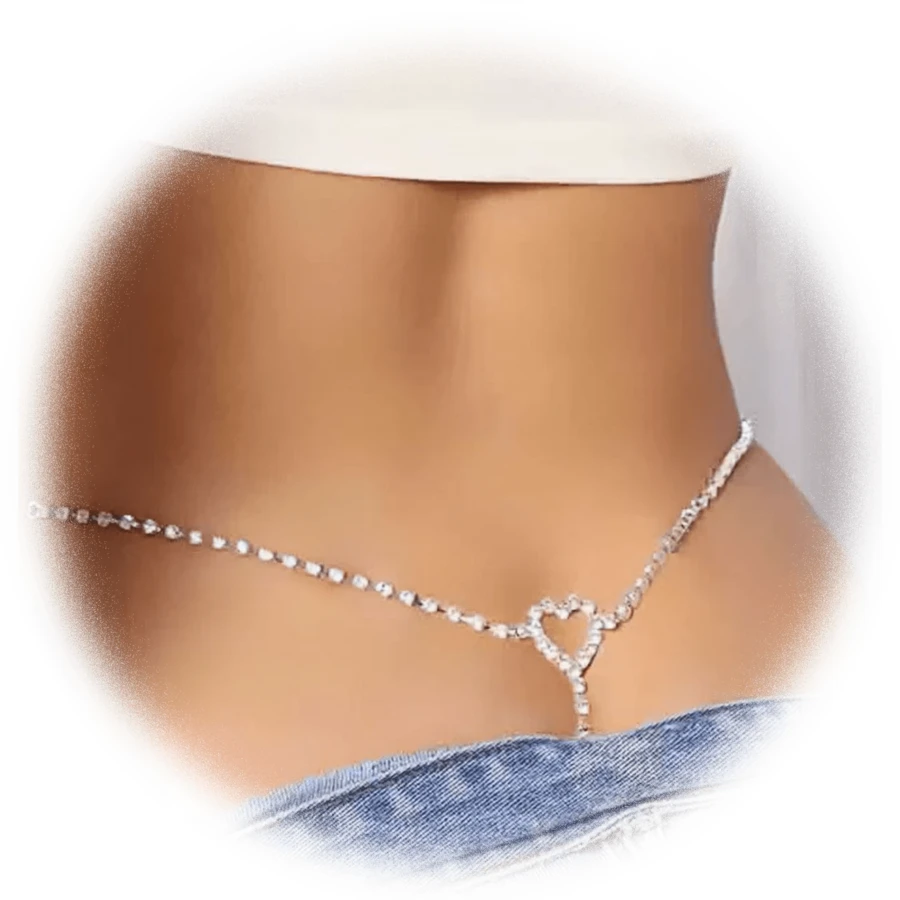 1pc Bikini Heart Thong Crystal Body Chain Wholesale Sexy Charm Rhinestone - Silver - View 1